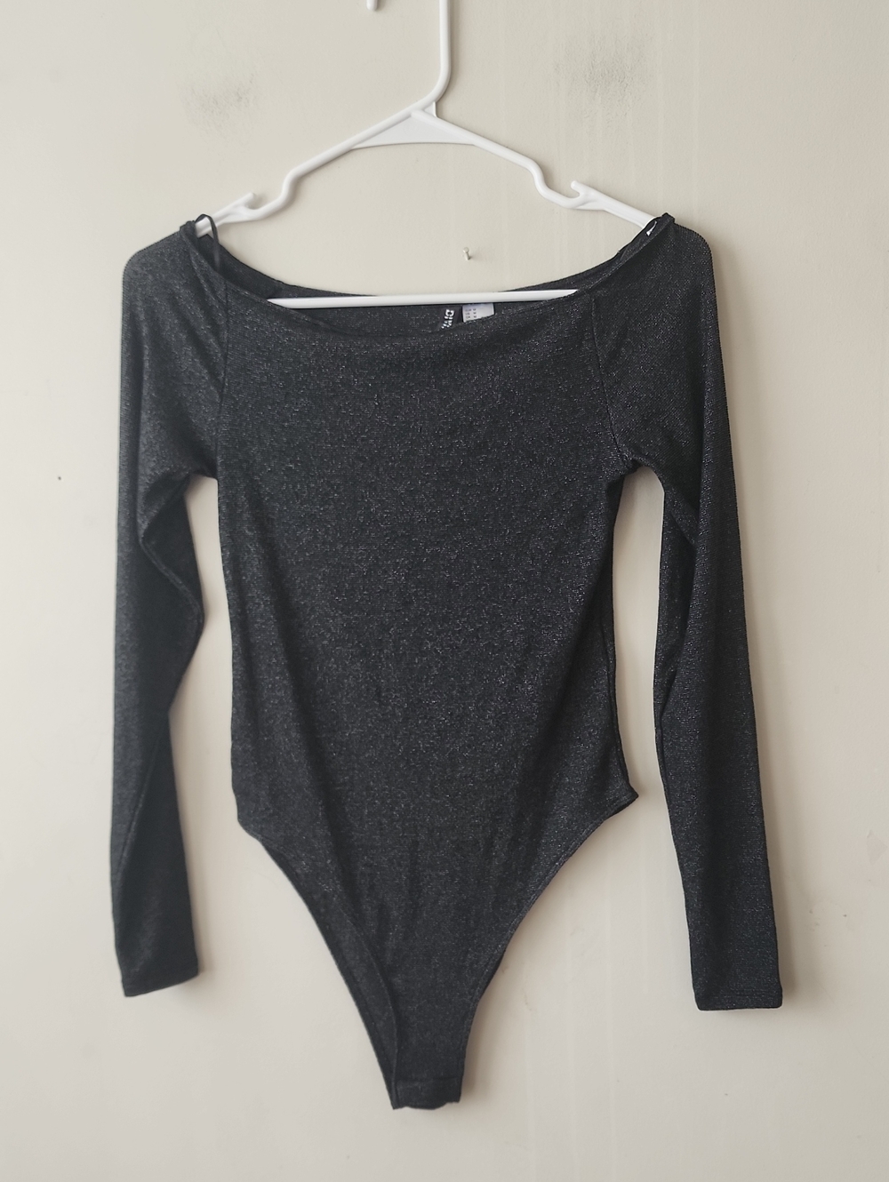 Black Sparkle Long-Sleeve Bandeau Bodysuit
